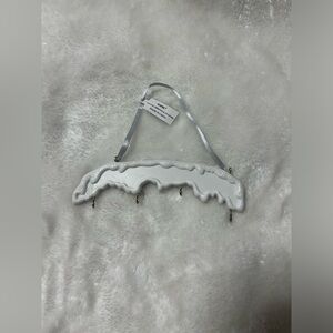 Vintage Ganz white Christmas ornament hanger glittery snow  Personalize 4 hooks